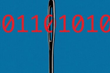Illustration of binary code through eye of needle