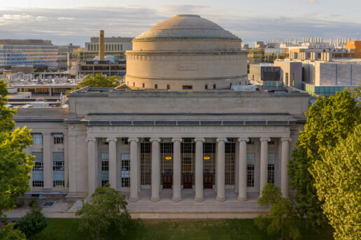 Aerial view of the MIT dome and Killian Court on an early fall day