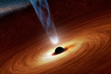 A black hole’s spinning energy, like a flat pancake.
